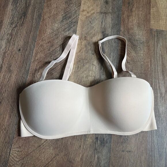 Maidenform Cream Tan Strapless Bra Removable Straps 4 clasps Women's S - Picture 7 of 9